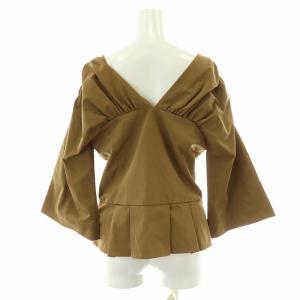 ELIN ブラウス 七分袖 Vネック ジップアップ タック ギャザー 38 M 茶 ブラウン /NW27
