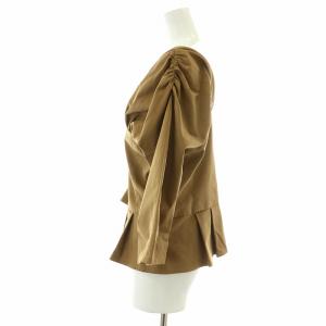 ELIN ブラウス 七分袖 Vネック ジップアップ タック ギャザー 38 M 茶 ブラウン /NW27