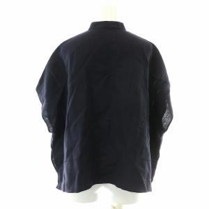 GALERIE VIE 24SS フレンチリネンスタンドカラーシャツ ブラウス ノーカラー バンドカラー 半袖 フレンチスリーブ 麻 F 紺 ネイビー