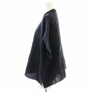 GALERIE VIE 24SS フレンチリネンスタンドカラーシャツ ブラウス ノーカラー バンドカラー 半袖 フレンチスリーブ 麻 F 紺 ネイビー