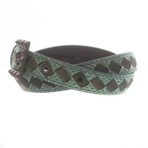 BOTTEGA VENETA ベルト ハトメ レザー 型押し 80cm 31インチ 緑 グリーン 黒 ブラック