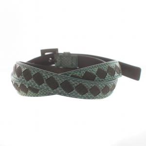 BOTTEGA VENETA ベルト ハトメ レザー 型押し 80cm 31インチ 緑 グリーン 黒 ブラック