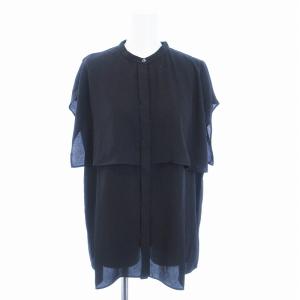 シャツ ブラウス ノースリーブ ノーカラー カットソー フリル 4 LL 黒 ブラック  /MM