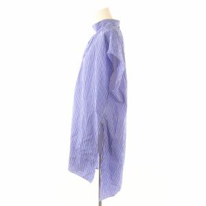 MACPHEE 22SS コットンブロード スタンドカラーチュニックブラウス シャツ ストライプ ギャザー スリット プルオーバー