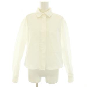 ネイビー NAVY ジャケット シャツ ブラウス ラウンドカラー 長袖 ショート丈 34 XS 白 ホワイト