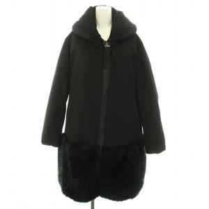 中綿コート アウター ミドル エコファー フェイクファー ロゴ刺繍 46 XL 黒 ブラック