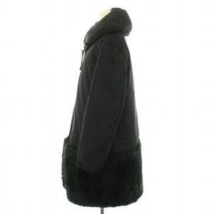 EMPORIO ARMANI 中綿コート アウター ミドル エコファー フェイクファー ロゴ刺繍 46 XL 黒 ブラック