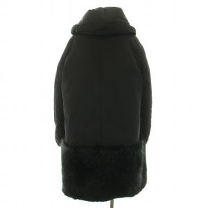 EMPORIO ARMANI 中綿コート アウター ミドル エコファー フェイクファー ロゴ刺繍 46 XL 黒 ブラック