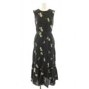 23SS コットンフラワー刺繍ワンピース ロング ノースリーブ ティアード 花柄刺繍 タグ付き 0 XS