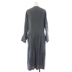nest Robe ラップ ワンピース ロング リネン 長袖 麻100％ 紺 ネイビーグレー