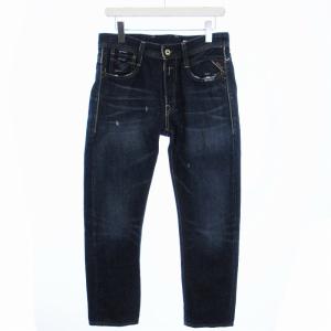 デニムパンツ ジーンズ ボタンフライ ダメージ加工 ステッチ ロゴ刺繍 インディゴ W30 M /ZS