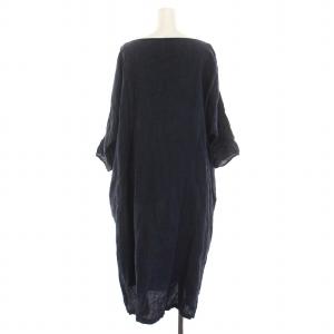 nest Robe リネン ワンピース ロング 七分袖 麻100％ 紺 ネイビー