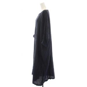 nest Robe リネン ワンピース ロング 七分袖 麻100％ 紺 ネイビー