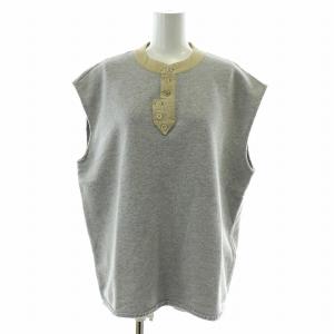 Tシャツ カットソー スウェット フレンチスリーブ ヘンリーネック カットオフ 麻 リネン混 M グレー