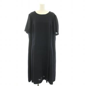 Leilian ワンピース ひざ丈 半袖 無地 大きいサイズ 17+ 4L 紺 ネイビー