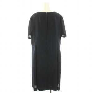 Leilian ワンピース ひざ丈 半袖 無地 大きいサイズ 17+ 4L 紺 ネイビー