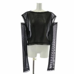 JUNYA WATANABE AD2022 カットソー Tシャツ 長袖 ボートネック メッシュ シアー シースルー オープンショルダー ショート丈 M 黒
