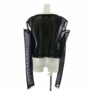 JUNYA WATANABE AD2022 カットソー Tシャツ 長袖 ボートネック メッシュ シアー シースルー オープンショルダー ショート丈 M 黒
