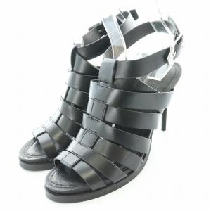 グルカサンダル ストラップ ラウンドトゥ ハイヒール レザー 38 24.5cm 黒 ブラック /BB