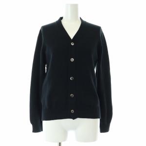 ニットカーディガン 長袖 Vネック かぎ編み F 黒 ブラック /BB