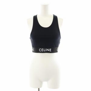CELINE テクニカルジャージー チューブトップ ベアトップ ロゴ M 紺 ネイビー 黒 ブラック 2X919762Q