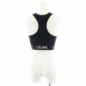 CELINE テクニカルジャージー チューブトップ ベアトップ ロゴ M 紺 ネイビー 黒 ブラック 2X919762Q