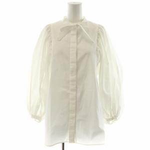 シャツ ブラウス 長袖 パフスリーブ リボン F 白 ホワイト /AN17