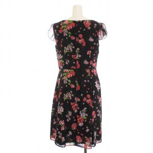 TOCCA フレアワンピース ひざ丈 花柄 半袖 4 L 黒 ブラック ピンク 赤