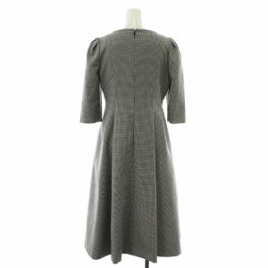CELFORD 22AW トリプルクロスワンピース ロング ミモレ フレア 七分袖 タック 千鳥格子 スクエアネック 38 M 黒 ブラック