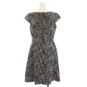 TOCCA ツイード ワンピース ひざ丈 半袖 4 L 黒 ブラック 白 グレー