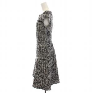 TOCCA ツイード ワンピース ひざ丈 半袖 4 L 黒 ブラック 白 グレー