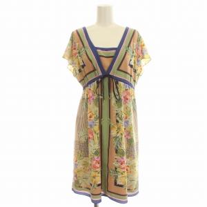 GRACE CONTINENTAL ワンピース 花柄 半袖 ひざ丈 36 S ベージュ マルチカラー /G
