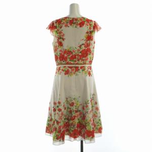 TOCCA フレアワンピース ひざ丈 花柄 リボン シアー シースルー フレアスリーブ 半袖 4 M マルチカラー