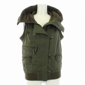 BURBERRY BLUE LABEL ミリタリー ベスト フード ボア ジップアップ ホース 刺繍 38 M カーキ
