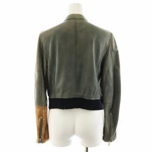DIESEL レザージャケット 革ジャン ジップアップ ダメージ加工 羊革 S 緑 グリーン 黒 ブラック