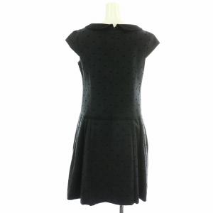 TOCCA ワンピース ひざ丈 フレア 半袖 襟 リボン 総柄 ギャザー カシミヤ混 0 S グレー 黒 ブラック