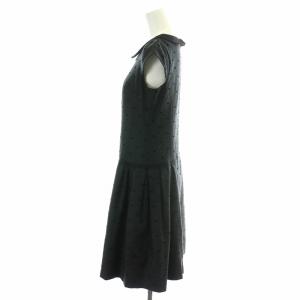 TOCCA ワンピース ひざ丈 フレア 半袖 襟 リボン 総柄 ギャザー カシミヤ混 0 S グレー 黒 ブラック