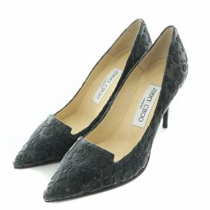 JIMMY CHOO パンプス ポインテッドトゥ ハイヒール ベロア 総柄 35.5 22.5cm グレー /BB