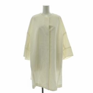 ノーカラーコート アウター ロング丈 シングル ストレッチ 麻 リネン混 36 S 白 ホワイト /BB