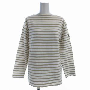 バスクシャツ カットソー 長袖 ボーダー ボートネック USA36 S?M  白 ホワイト ベージュ /EE
