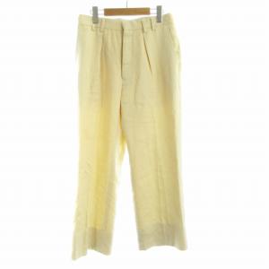 ワイドパンツ センタープレス 麻 リネン ベルト ベージュ