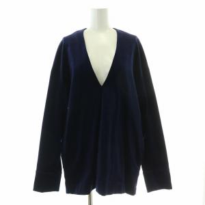 08sircus セットアップ 上下 カットソー 長袖 Vネック ワイドパンツ イージー ウエストゴム 無地 ベロア 1 S 0 XS 紺 ネイビー