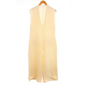 24SS ベルテッドヘムニットオールインワン フレンチスリーブ Vネック S 白 ホワイト 1224331170