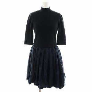 24SS バルーンドッキングミニドレス ニットワンピース ひざ丈 7分袖 1 M 黒 ブラック 紺 ネイビー SWNO241099