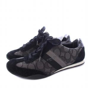 COACH ローカットスニーカー シグネチャー スエード 切替 US6B 23cm 黒 ブラック グレー /KH