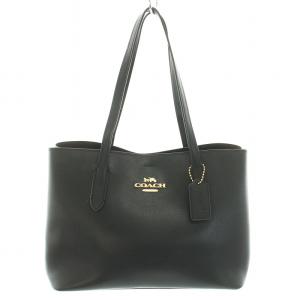 COACH アベニュー AVENUE トートバッグ ハンドバッグ レザー ロゴプレートチャーム 黒 ブラック ゴールド F48733