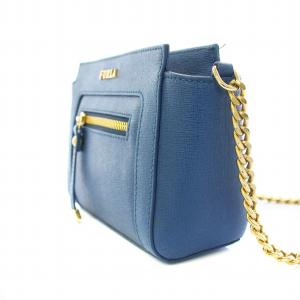 FURLA ギネヴラ チェーンショルダーバッグ レザー ロゴ ポーチ付き 青 ブルー G6662