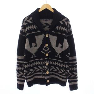 カーディガン ショールカラー フリース ボア ネイティブ柄 S 黒 ブラック グレー