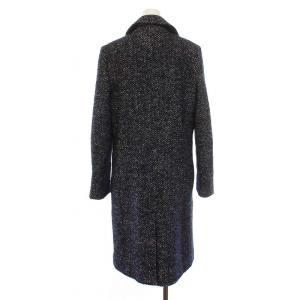 LACOSTE ツイードダブルコート ロング コットン モヘヤ リネン混 アウター 38 M 紺 ネイビー 白