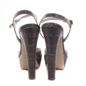 miumiu サンダル ハイヒール オープントゥ ストラップ パイソン柄 レザー 38.5 25.5cm ベージュ 茶